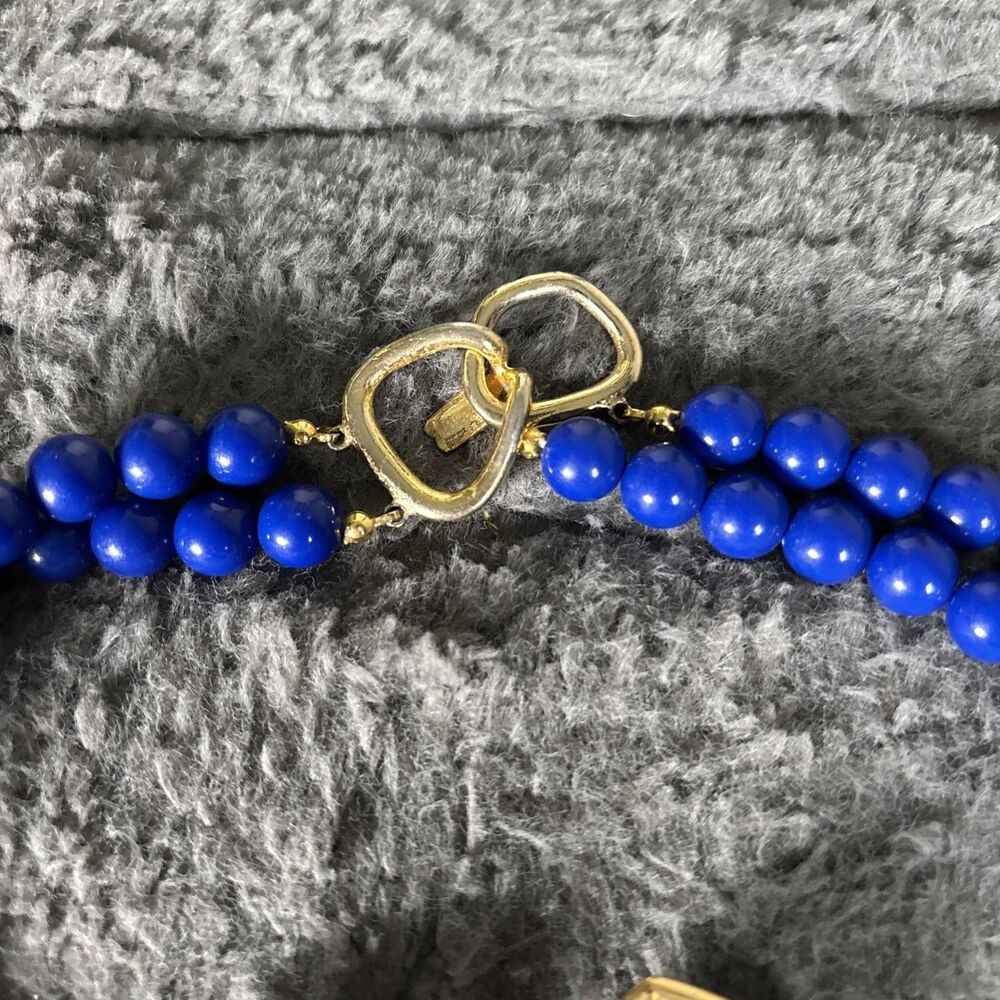 VTG Cobalt Blue Beaded Necklace And Earrings - Picture 3 of 4